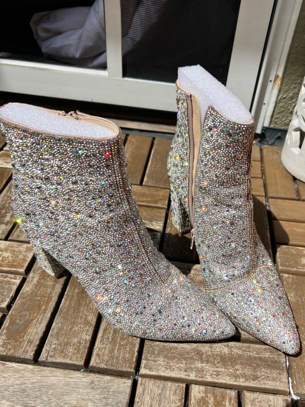 Betsey Johnson Cady - Iridescent Crystal Pointed Toe Ankle Boots - Silver